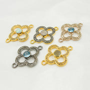 DC911. Diamond & Sterling Silver Flower Connector with Gemstone